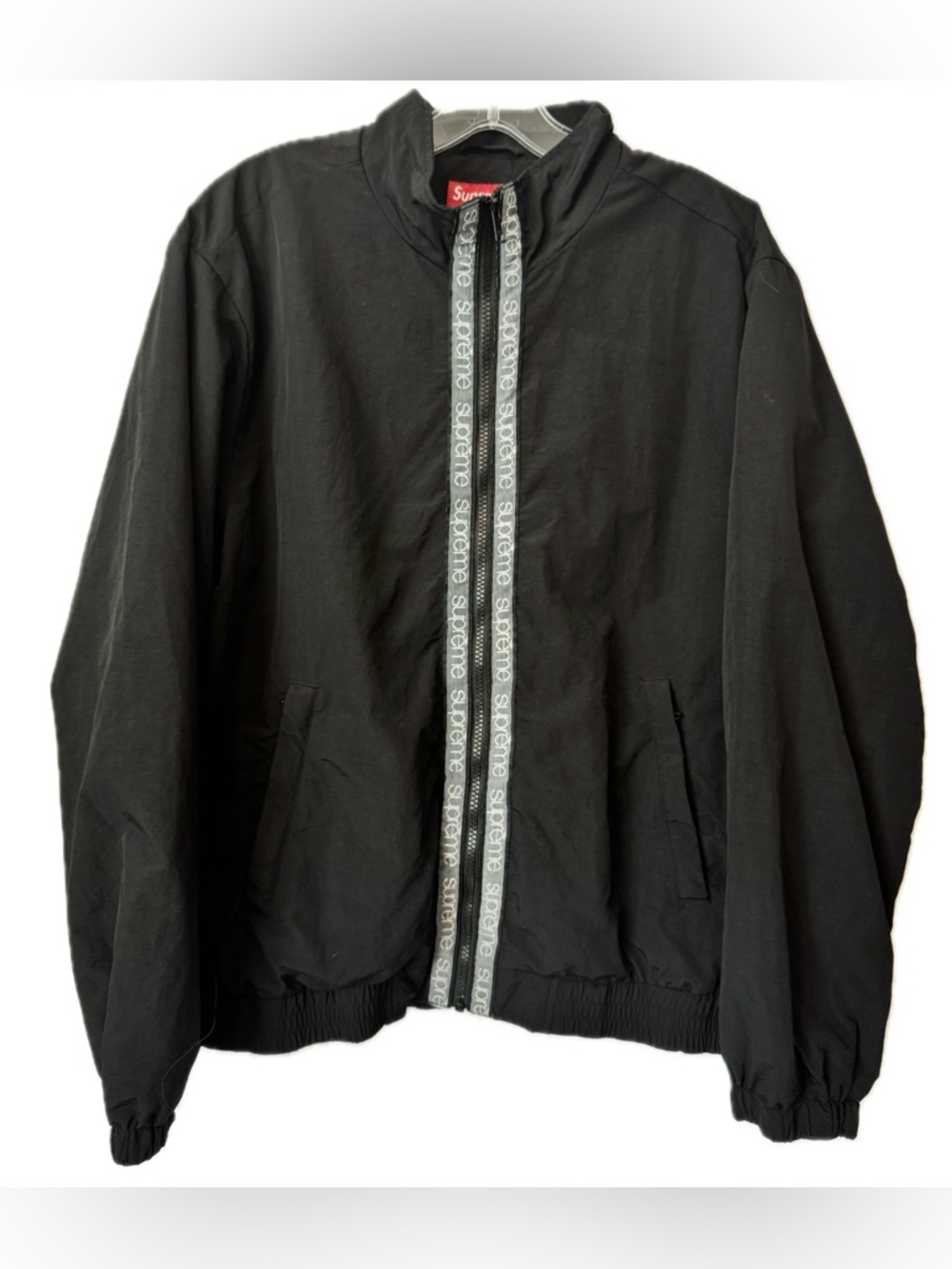 Supreme Black Logo Tape Zip Track Jacket Windbreaker Mesh Lined Size Medium